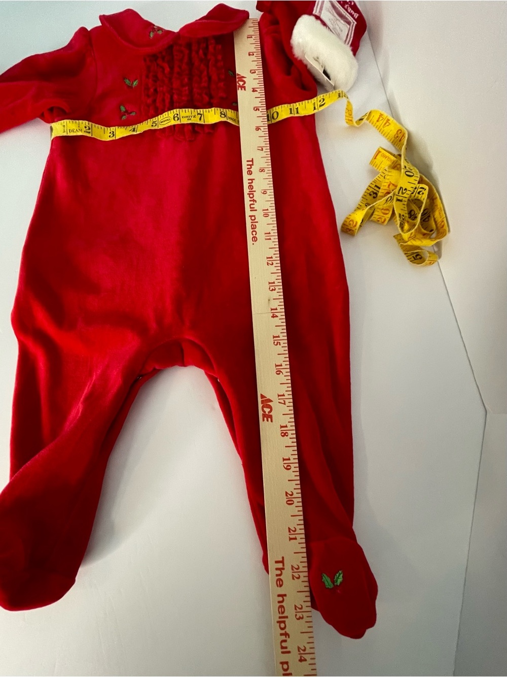 VTG Bright Future Red Velour Christmas Footie Romper 6-9M - Picture 15 of 16